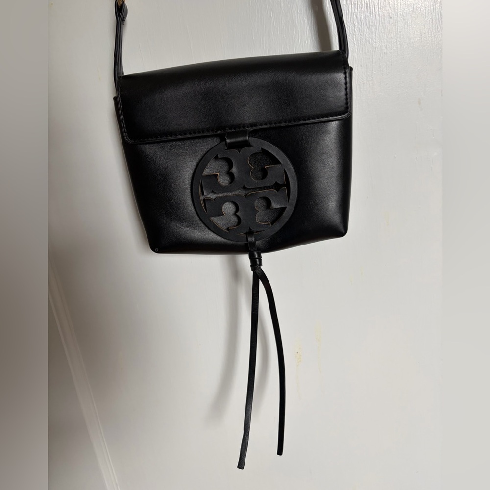 Tory Burch Black Leather Logo Flap Crossbody